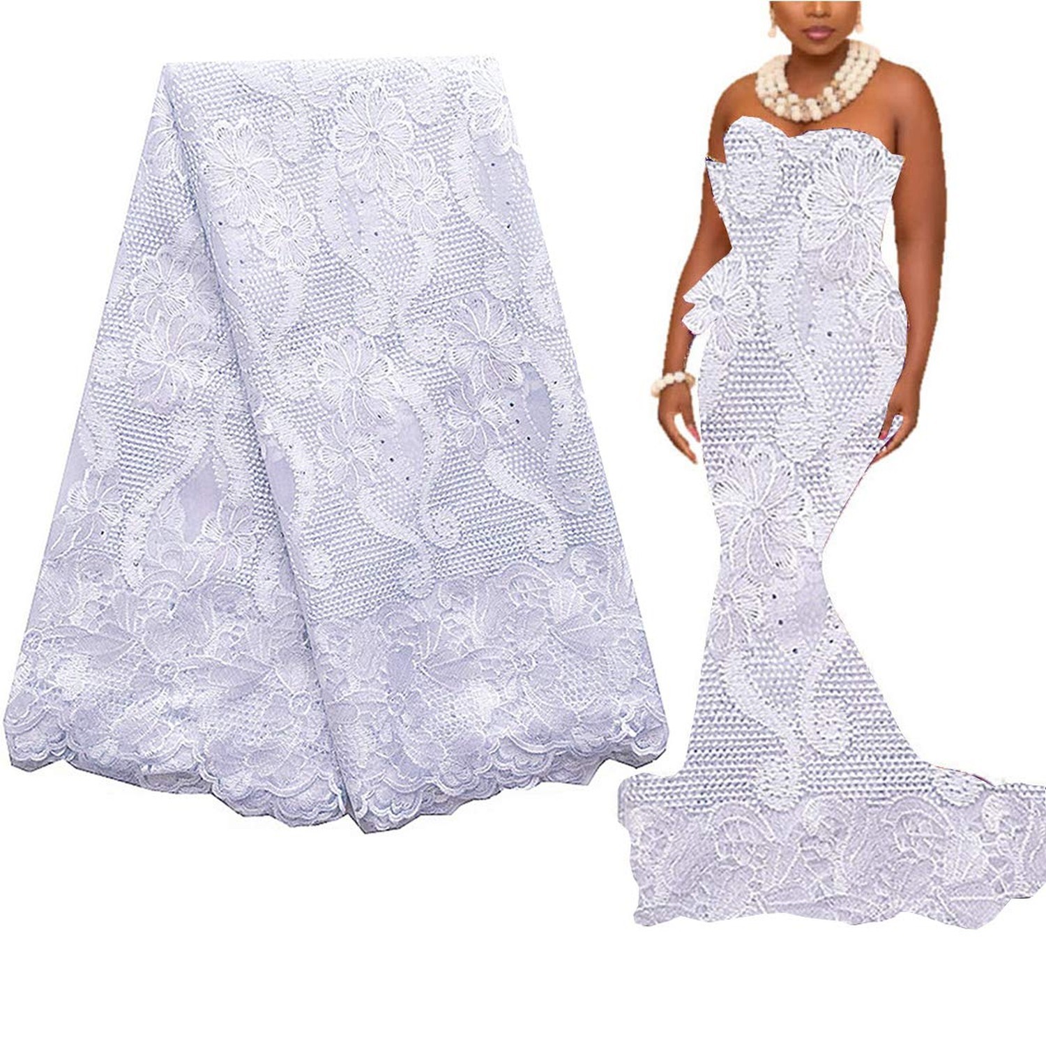 WorthSJLH French African Lace Fabrics 5 Yards 2025 New White Swiss Fabric Nig…