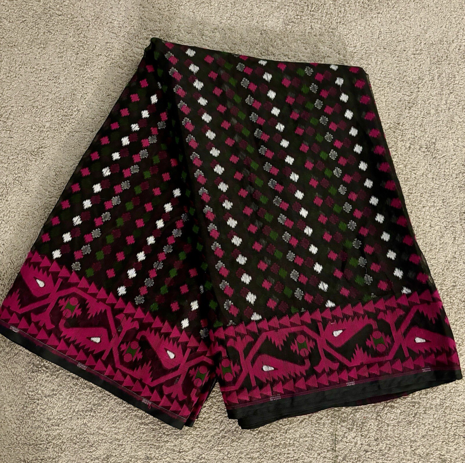 New Black Pink Cotton Woven Jamdani Saree Fall Pico Done
