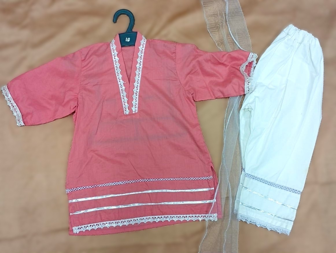 Hand made Dazzling pink & White 3-Piece Shalwar Kameez & NET dupatta size 24
