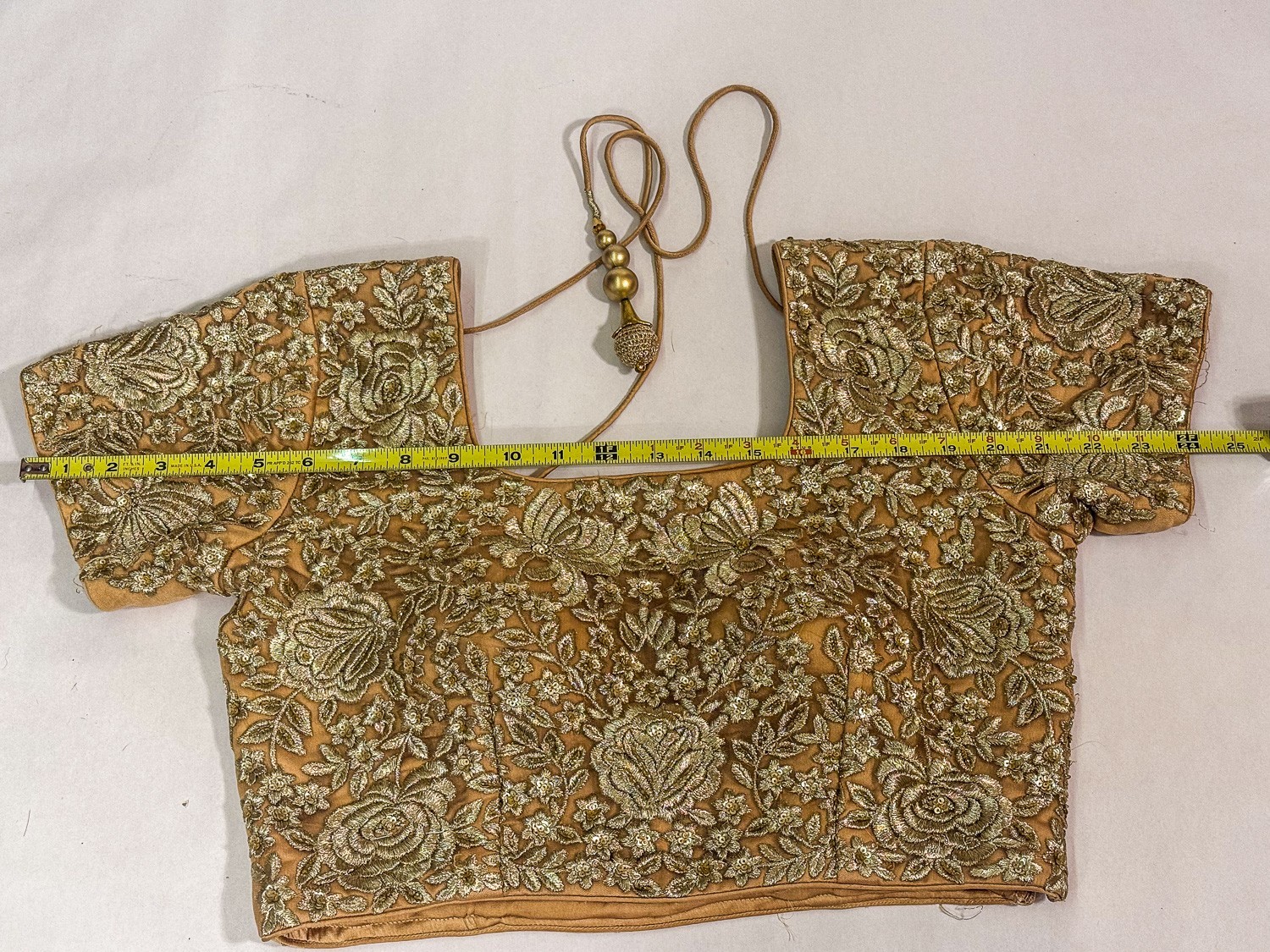 [E704] Sparkling Gold Choli Blouse for Women Short Sleeve small-med 32″ bust