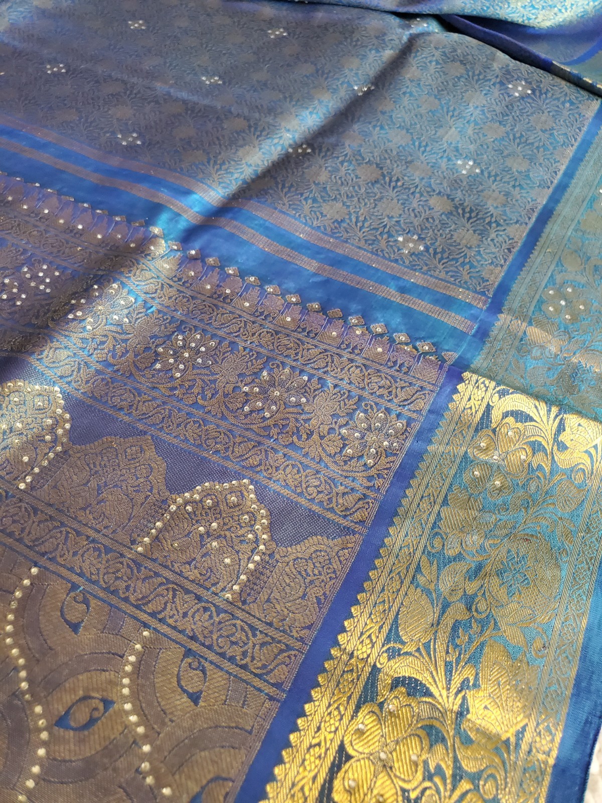 Women Pure Silk Brocade Stonework Kanjivaram Saree Designer Party Wedding Festiv