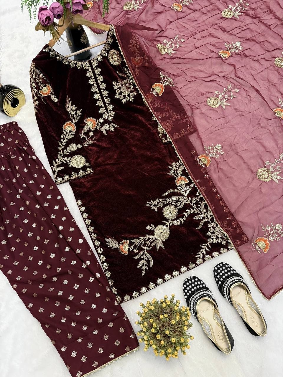 Velvet Suits Pakistani Salwar Kameez Readymade Palazzo Bollywood Wedding Party L
