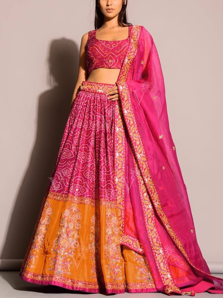 Indian Style Satin Silk Lehenga Choli With Organza Dupatta For Wedding & Party