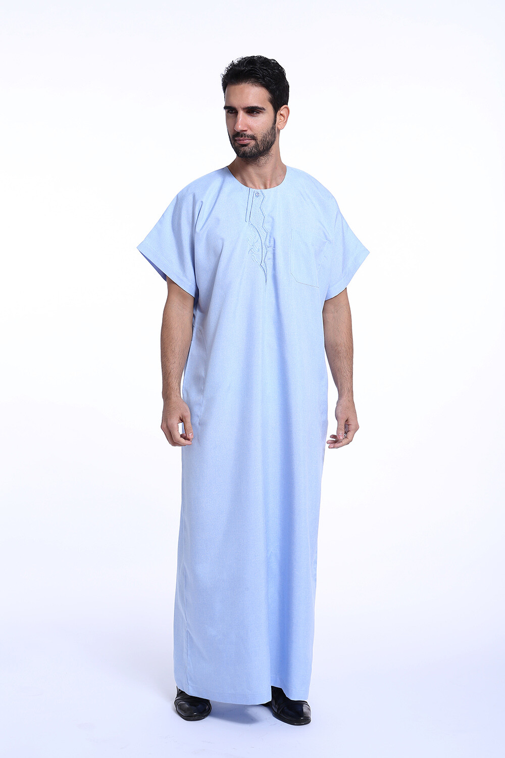 Men Saudi Thobe Abaya Robe Islamic Short Sleeve Clothes Arab Saudi Jubba Dress