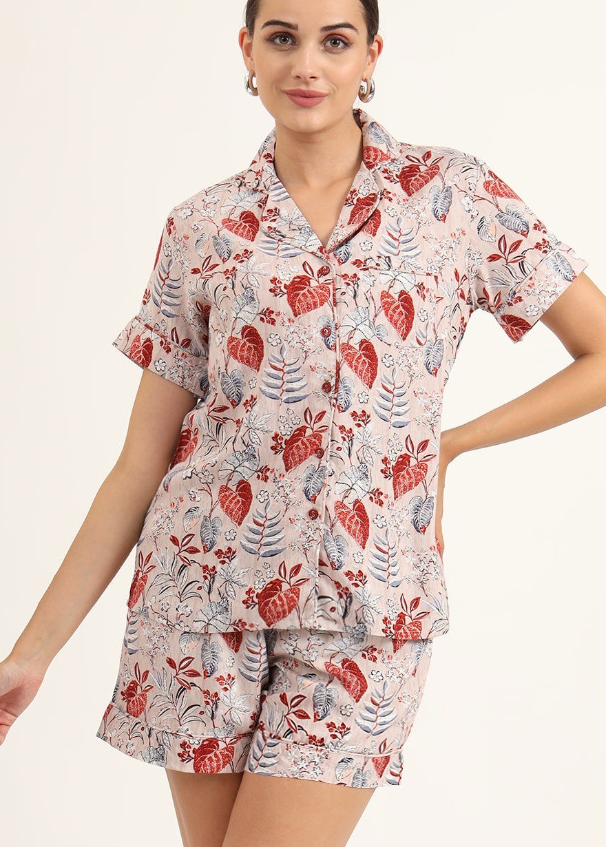 Multicolour Floral Print Rayon Regular Short Night Suit for Women Sleepwear