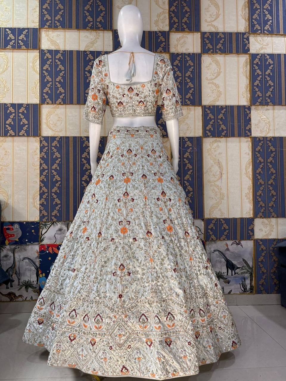 Luxury Satin Silk Lehenga Choli 4m Flare Sequins Work Can-Can Set