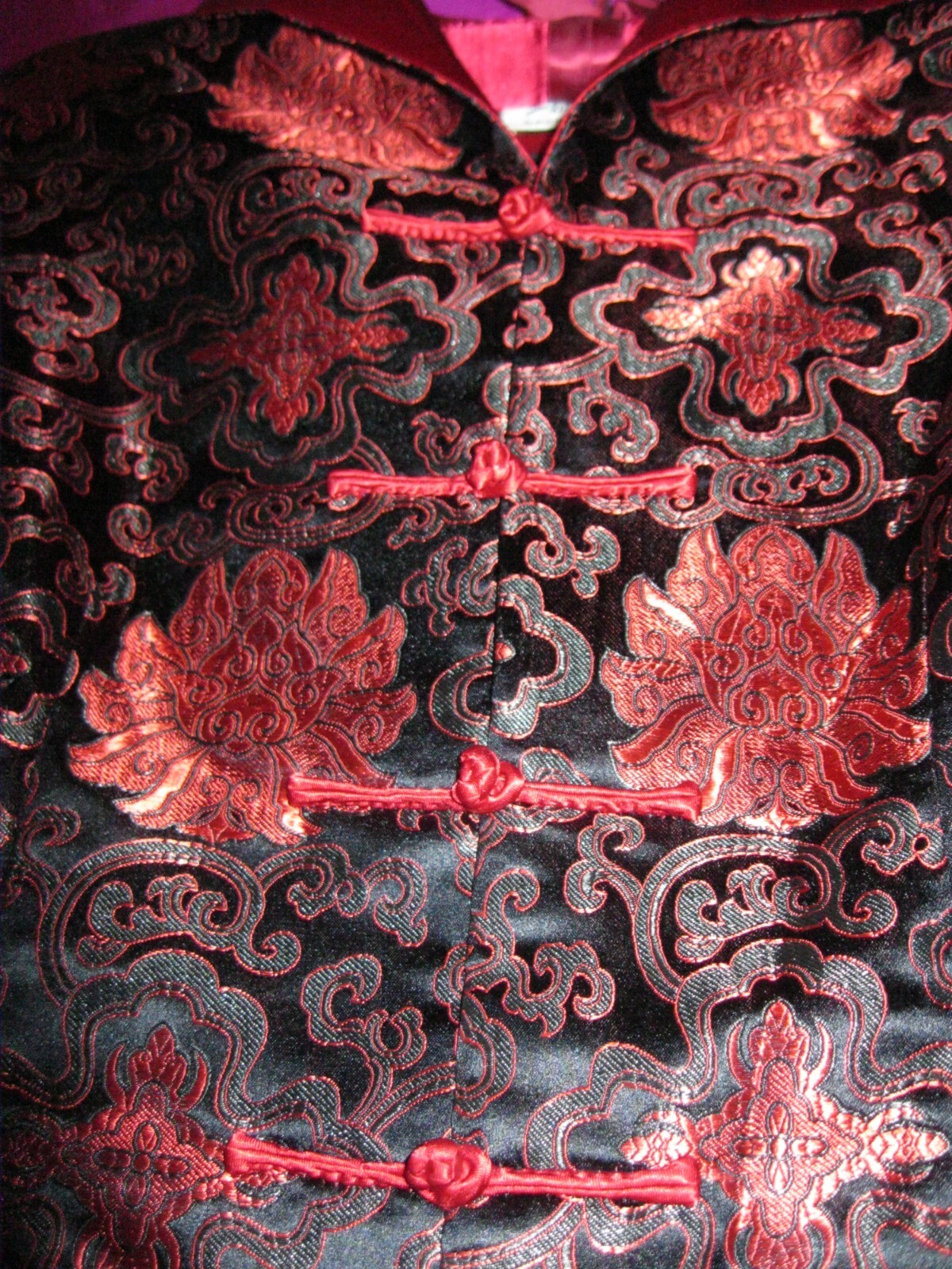 CHINESE, BLACK JACKET W/ RED COLORED DESIGNS, SZ. S., NEW.