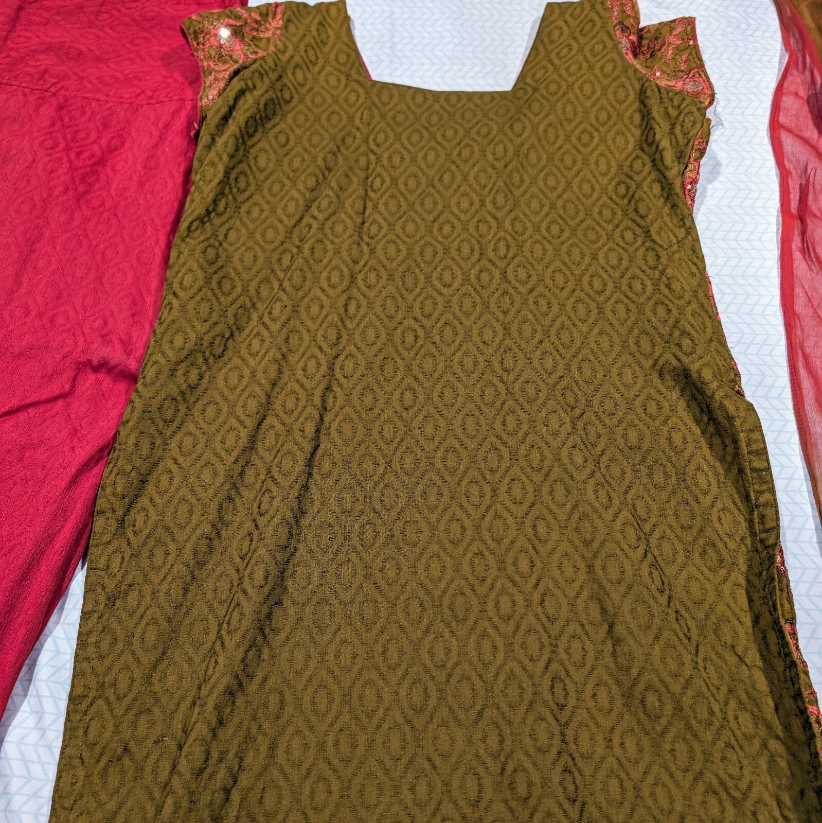 Pakistani Indian Shalwar Kameez Olive Green Maroon