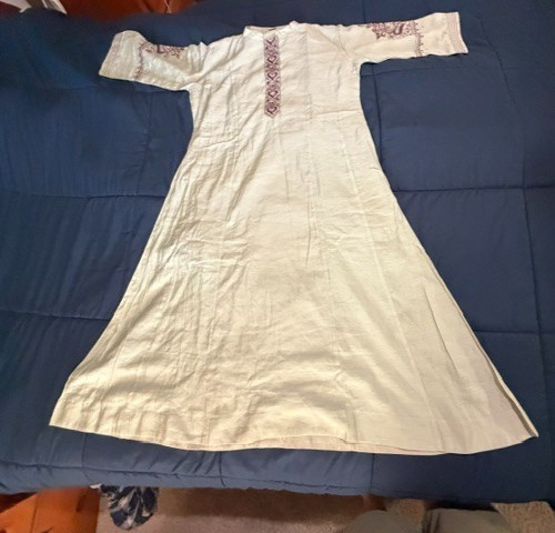 Pale Green Embroidered w burgandy Kurta Dress Boho Indian Tunic Size XL – Lined
