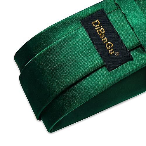 Mens Tie Set Silk Solid Paisley Necktie and Pocket Square Emerald Green Solid