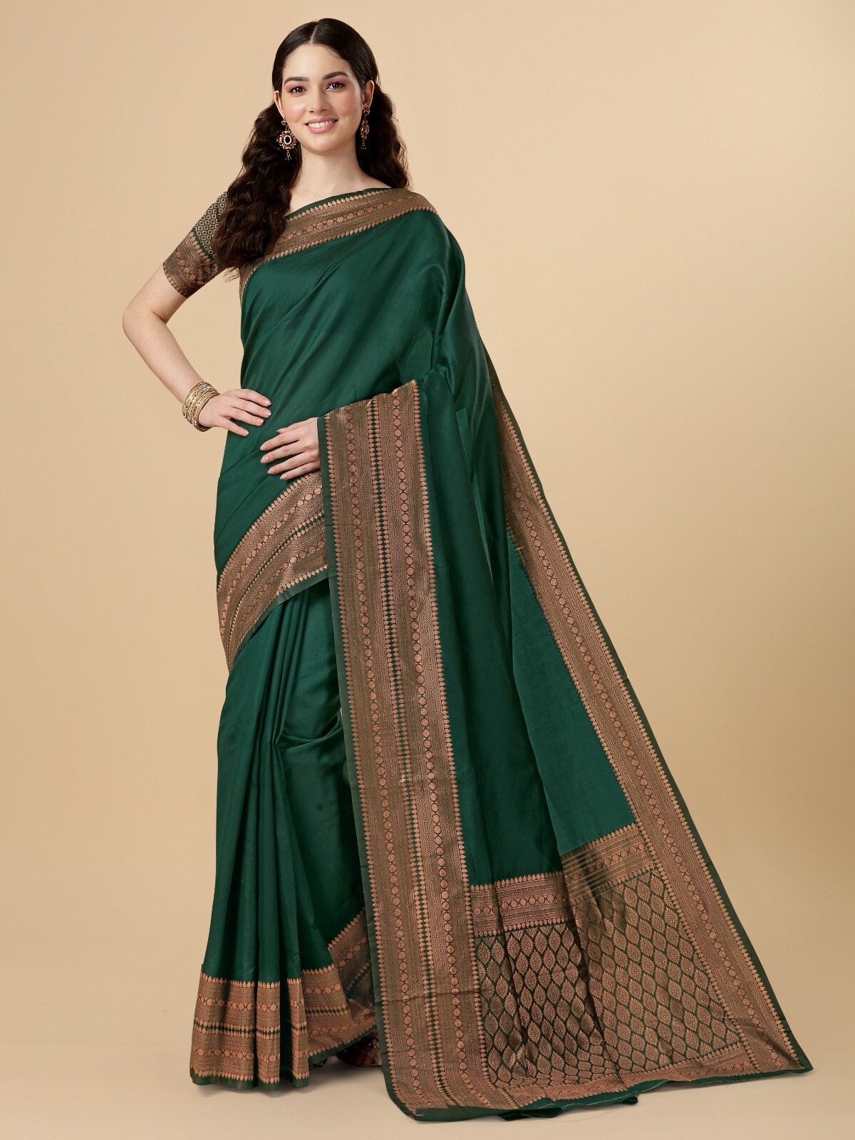 Areca Designer Zara Silk Green saree blouses women Saree cut- 5.5 meter