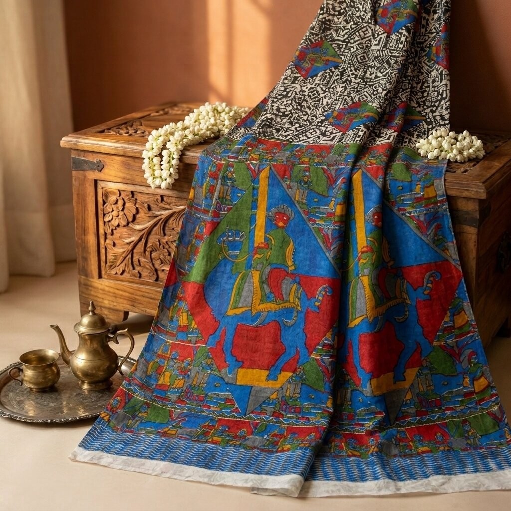 Sanskriti Vintage Saree Black-White Soft 100% Pure Silk Printed Sari 6+Yd Fabric
