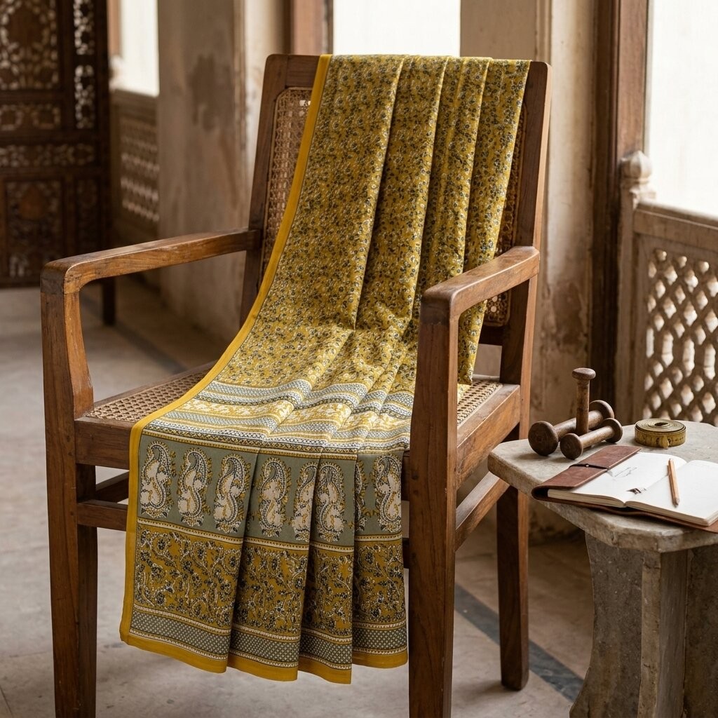 Sanskriti Vintage Yellow Moss Crepe Saree Floral Printed Fabric 5.5+Yard Sari