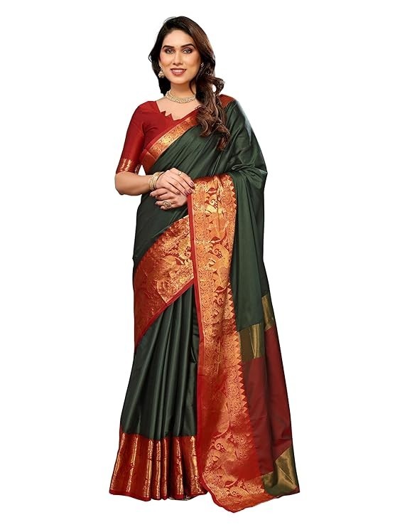 Women’s kanjivaram Woven Banarasi Cotton Silk Art Silk Saree With Blouse Piece