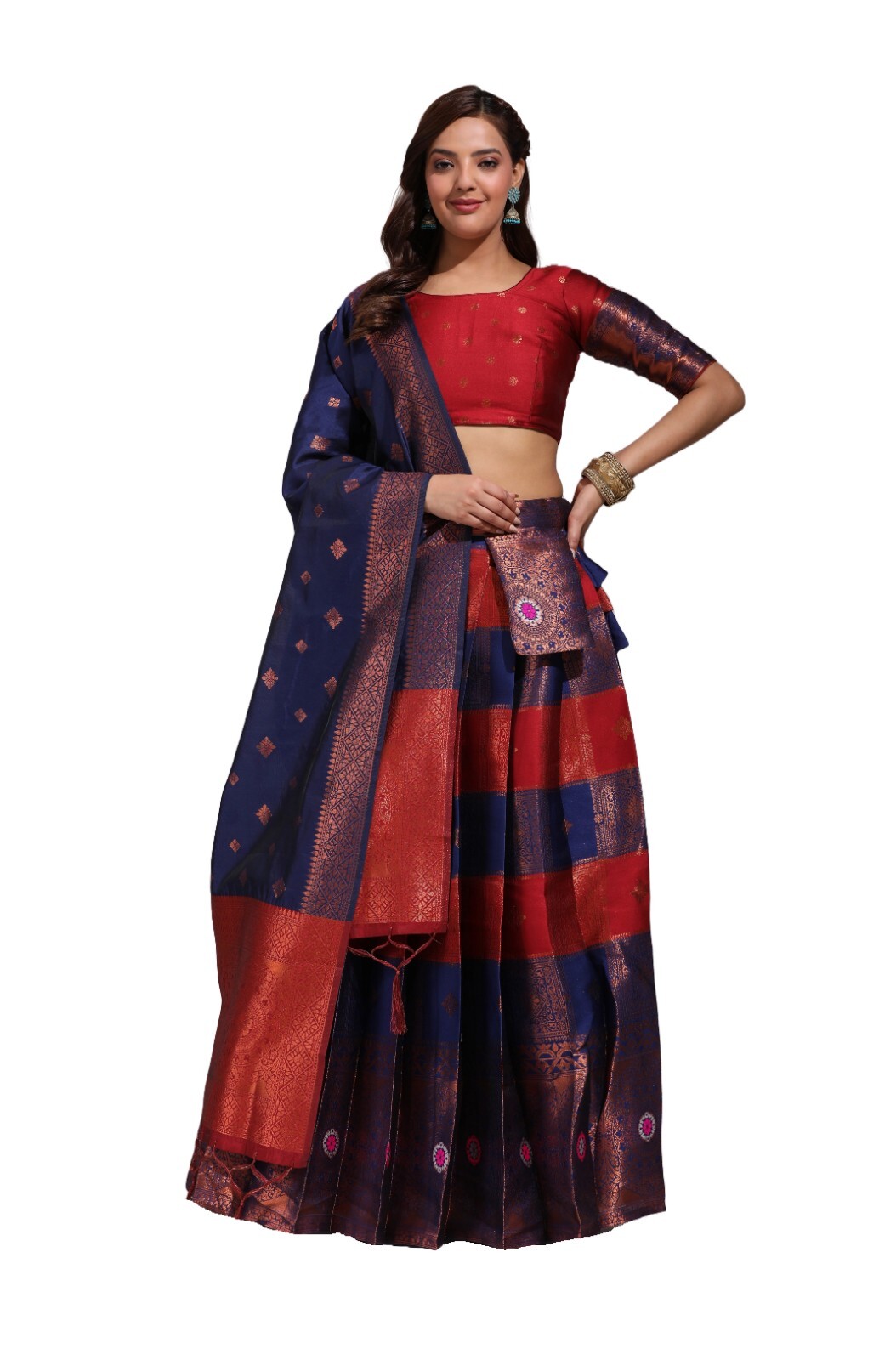 Indian traditional woven design silk half saree lehenga set for women party wear