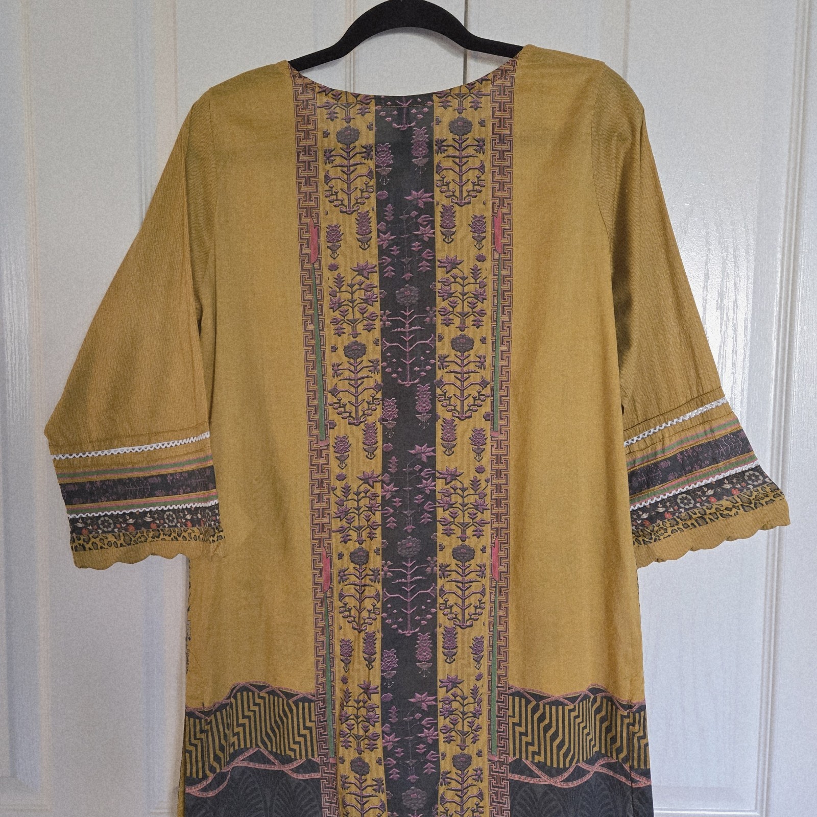 Printed Long Top Yellow Kameez 100% Cotton Causal Wear Dress Size L