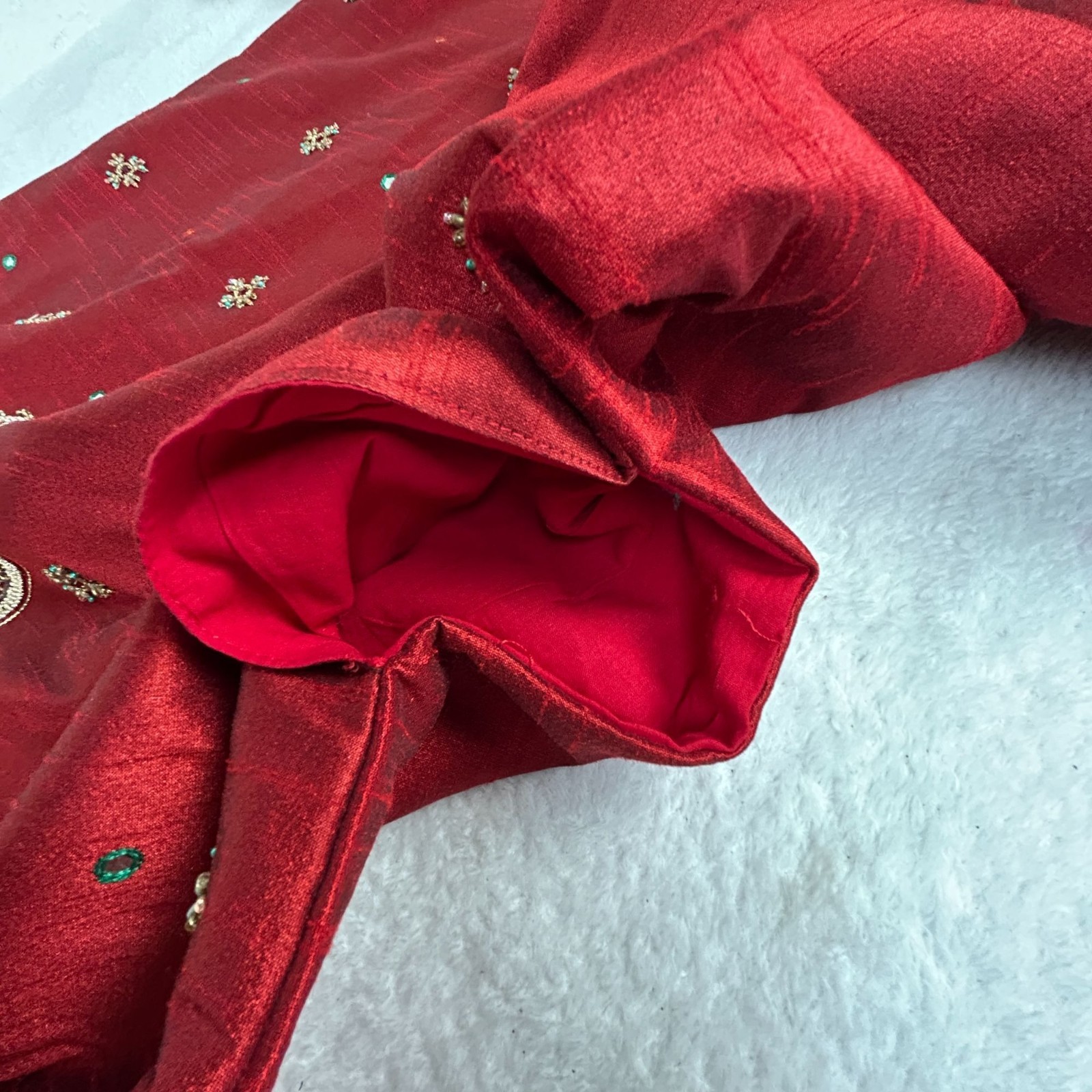 Vintage Satellite Mens Red Embellished Long Kurta Size 14 Long Sleeve Pockets