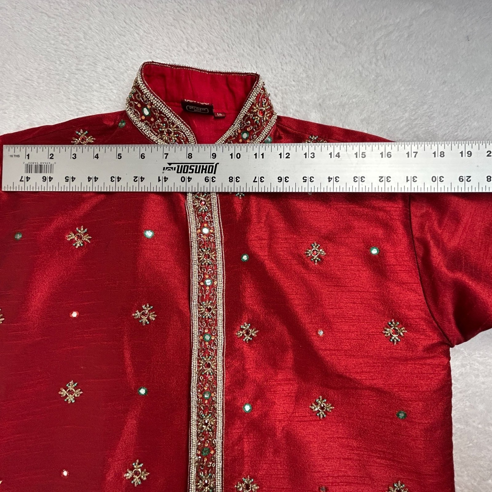 Vintage Satellite Mens Red Embellished Long Kurta Size 14 Long Sleeve Pockets