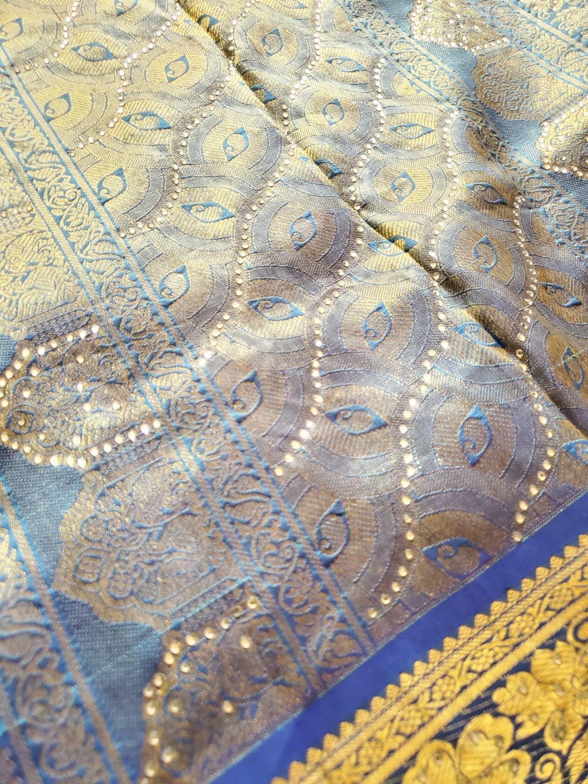 Women Pure Silk Brocade Stonework Kanjivaram Saree Designer Party Wedding Festiv