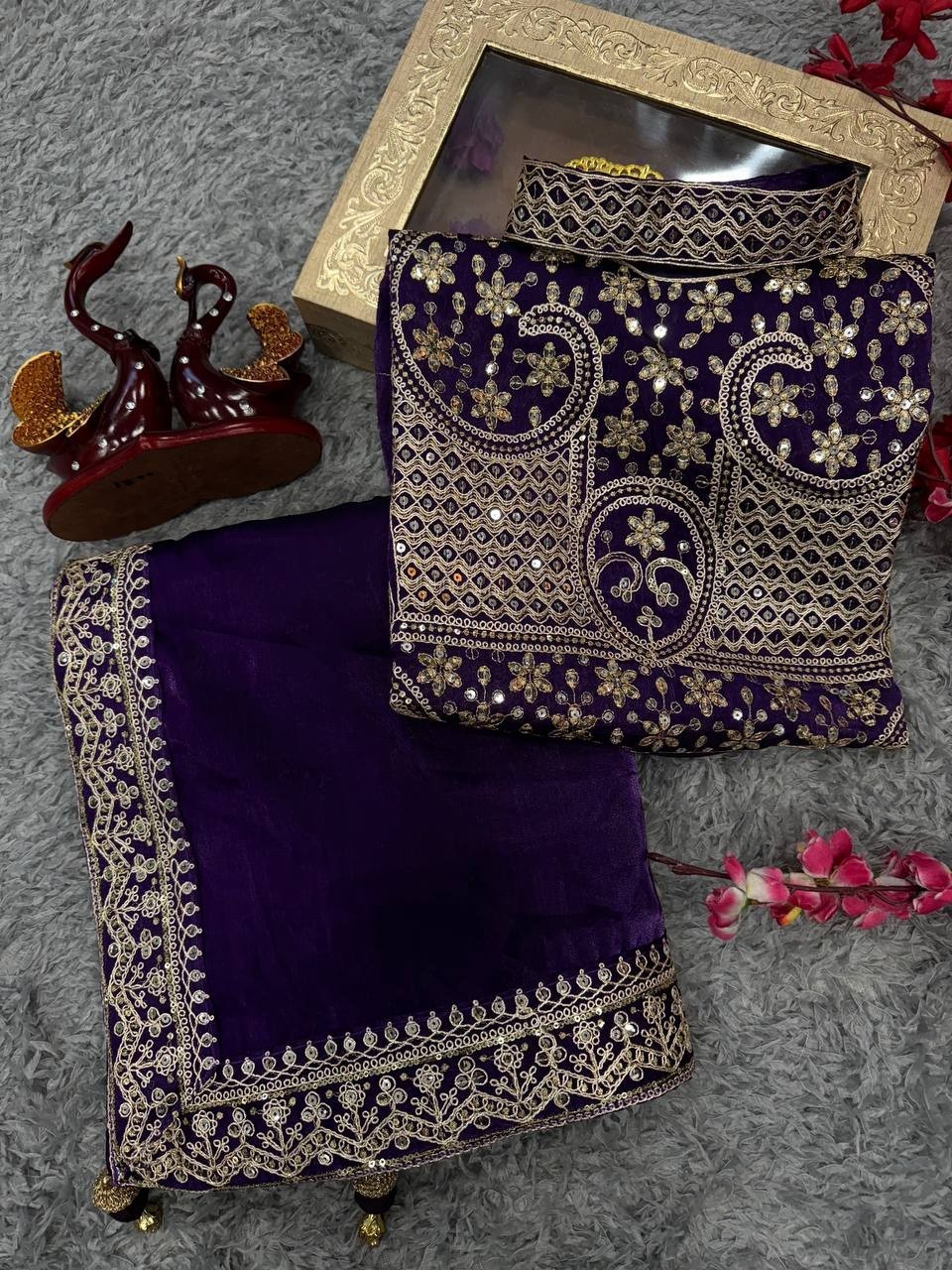 Bollywood Sequins Saree Shimmer Silk Dori Embroidery Lace Border Wedding Wear