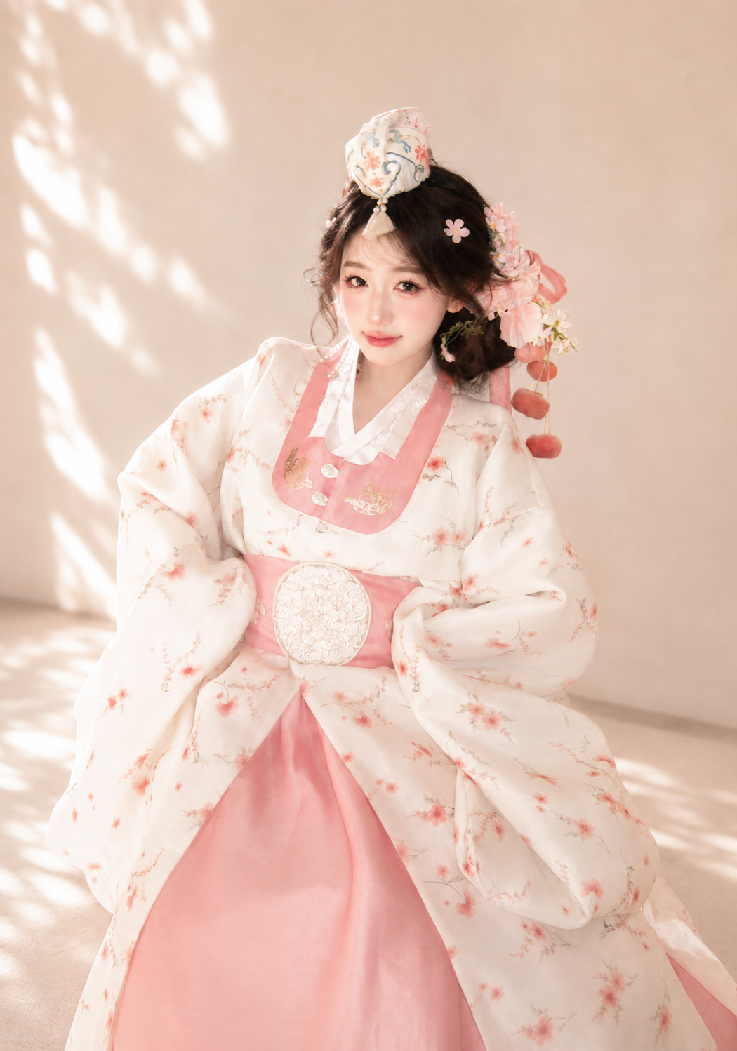 Pink Princess Korean Hanbok Dress Flowing Wide Sleeve Court Style