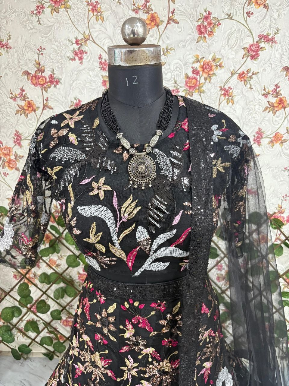 Fashionable Premium Butterfly Net Lehenga Choli With Black Dupatta For Function