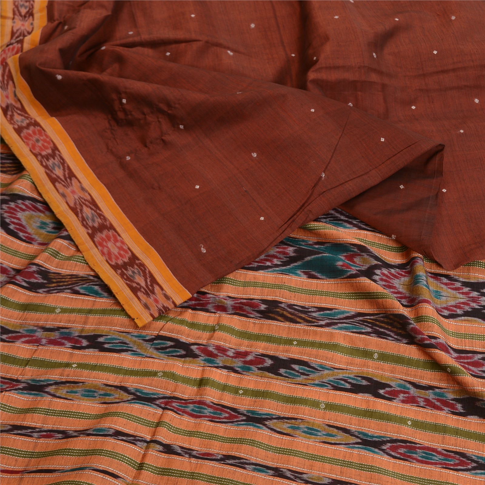 Sanskriti Vintage Saree Red Odisha Hand Woven Ikat Blend Silk Sari Craft Fabric