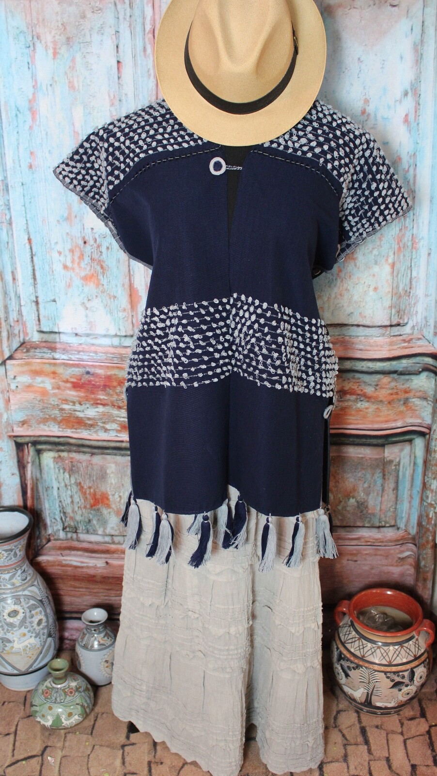 Shades of Blue Jacket Vest Handwoven Backstrap Loom Mayan Chiapas Mexico