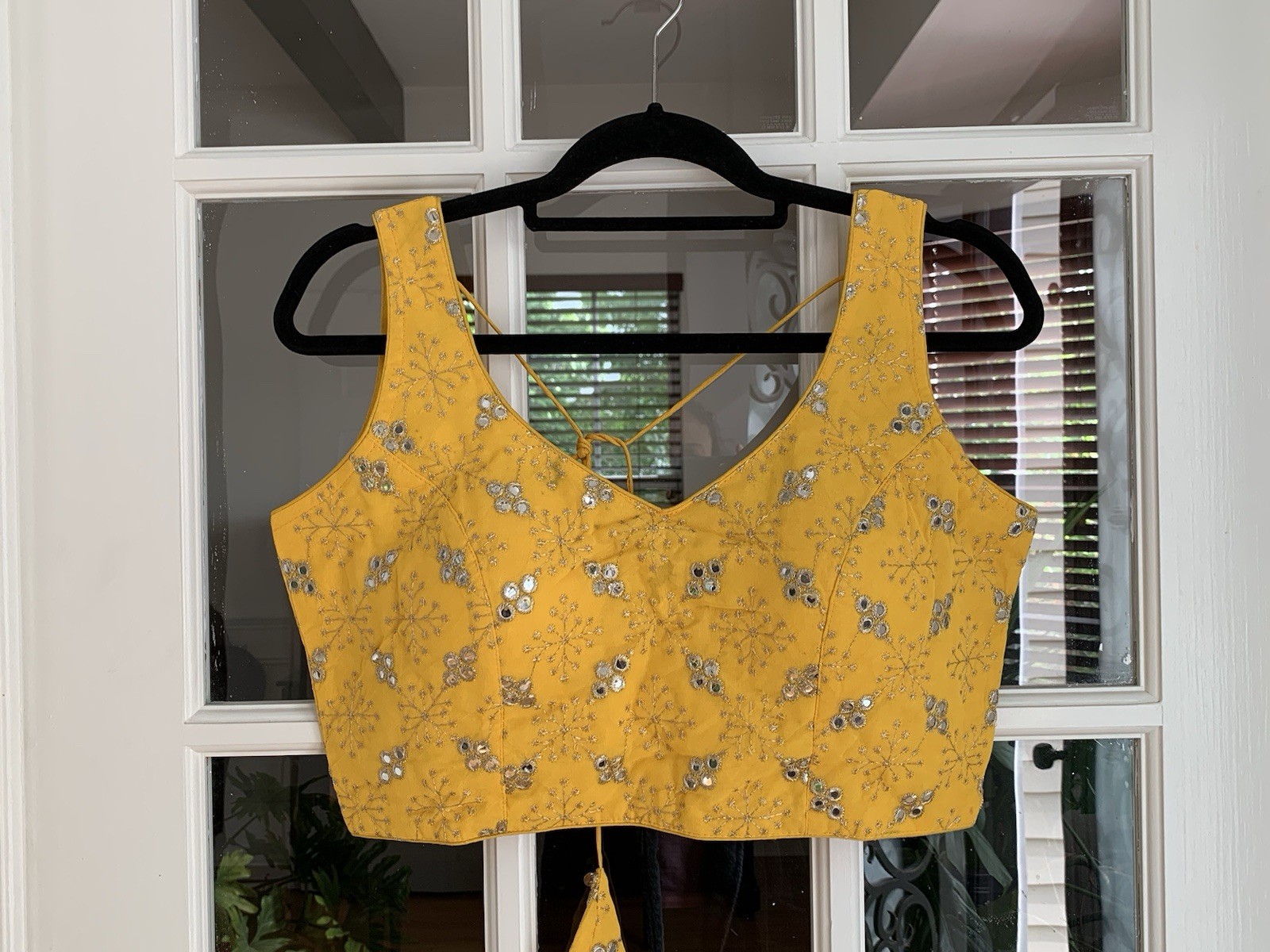 Bright Yellow Readymade Ethnic Mirror Work Choli Blouse For Saree And Lehenga
