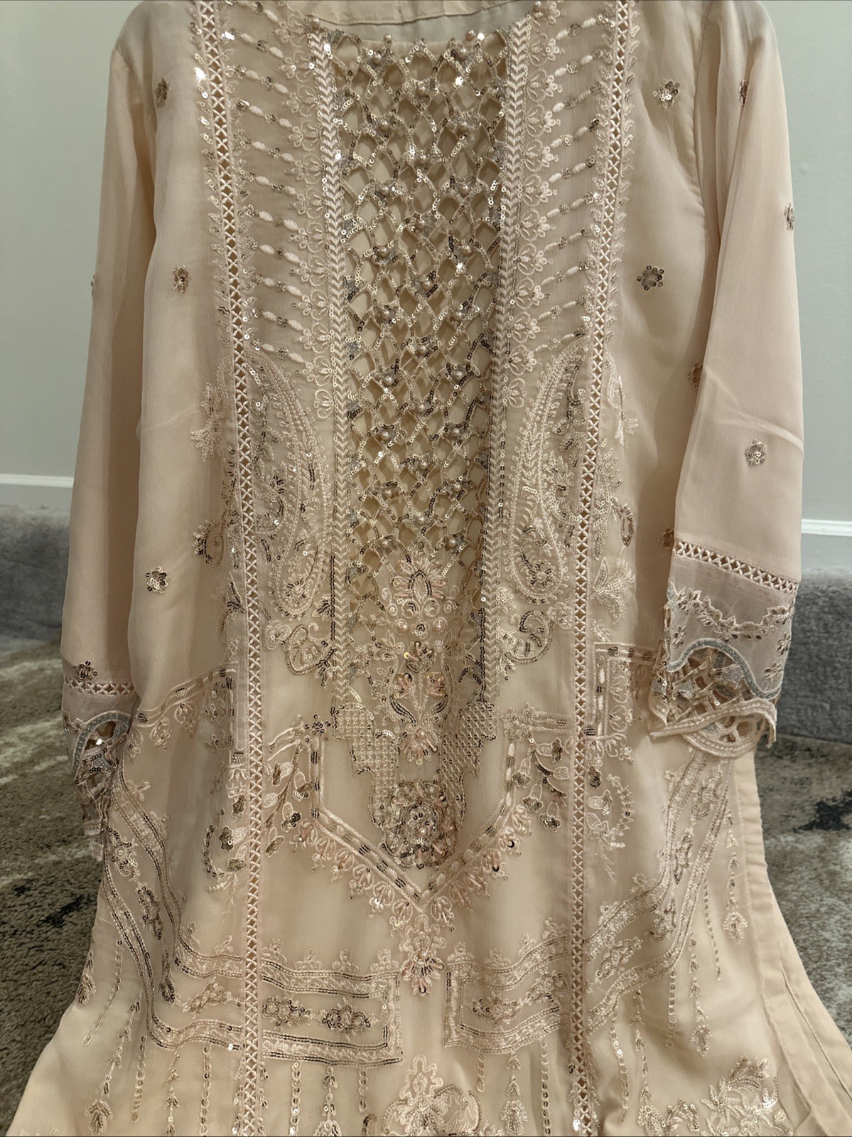 Pakistani Chiffon Embroidered Dress Bust 42 with Chiffon Duppatta for Women New