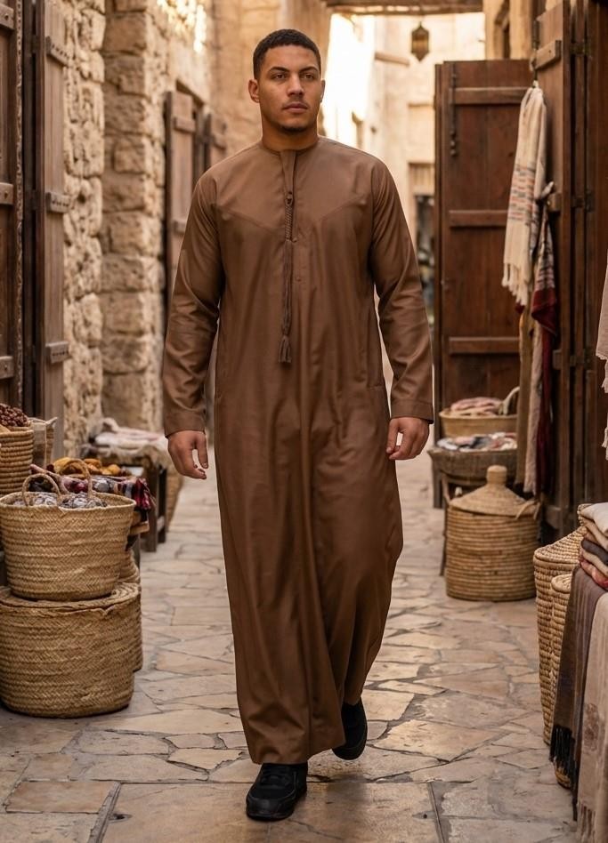 Men’s Bronze Thobe Emirati Islamic Clothing String Tassel | Thobez