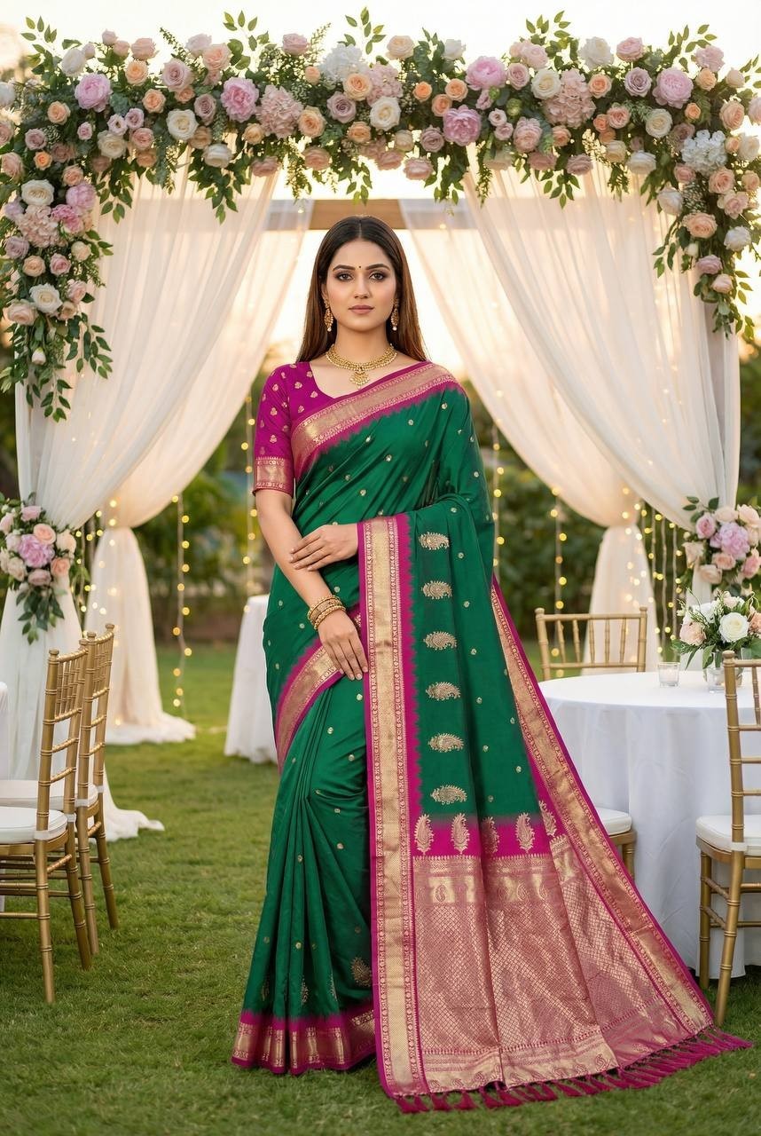 Stunning Look Soft Banarasi Silk Saree With Blouse For Wedding Wear