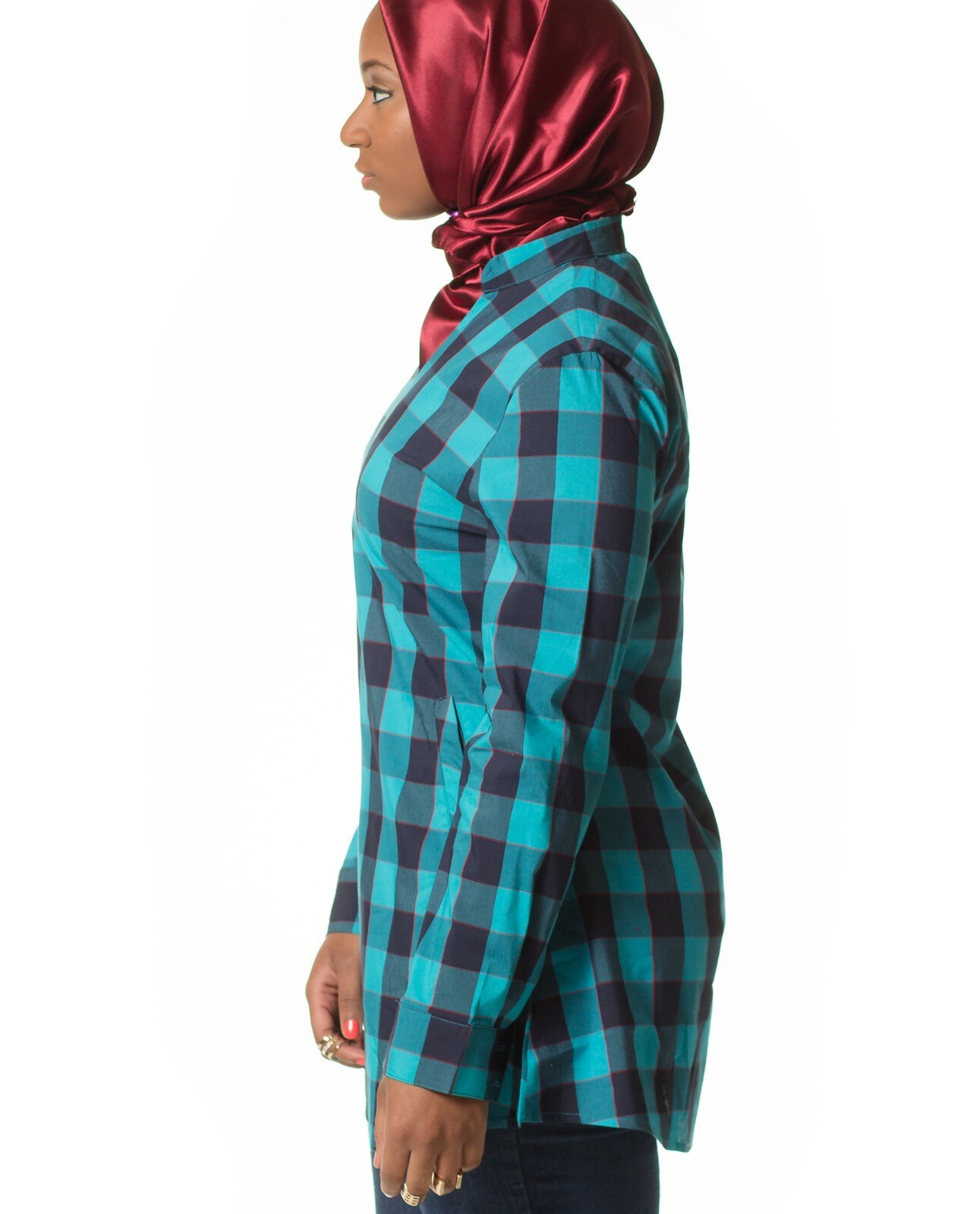 Ummah Couture Plaid Top w/ Pockets Modest Muslim Hijab Fashion Long Sleeve Shirt