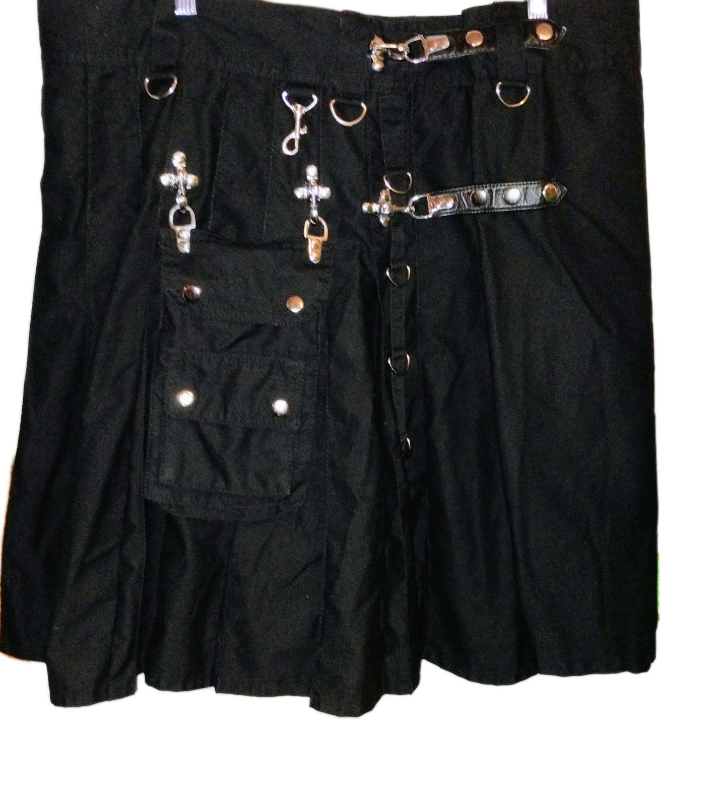 Scottish Unique Shop Grand Gothic Utility Kilt Black Cotton Men Size 42 Accents