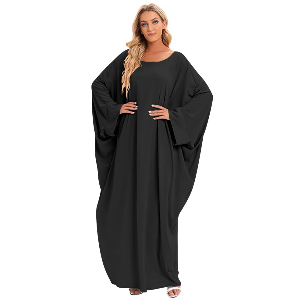 Muslim Dress for Women Pakistani Kaftan Abaya Robe + One Size, Black Set