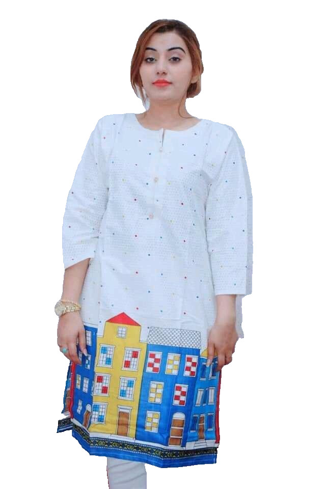 Pakistani Indian Kameez Stitched Size XL Kurti/Top/Tunic/Shirt White (1Pice)