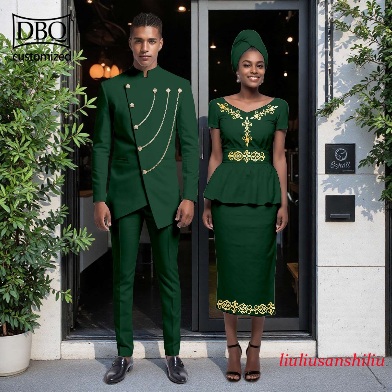 African Couple Matching Clothes Solid Men Jacket Pants Set Women Shirt Skirt Set