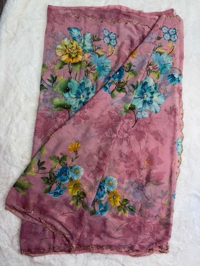 Chiffon Digital Floor Print Saree – Elegant, Lightweight & Trendy Wear