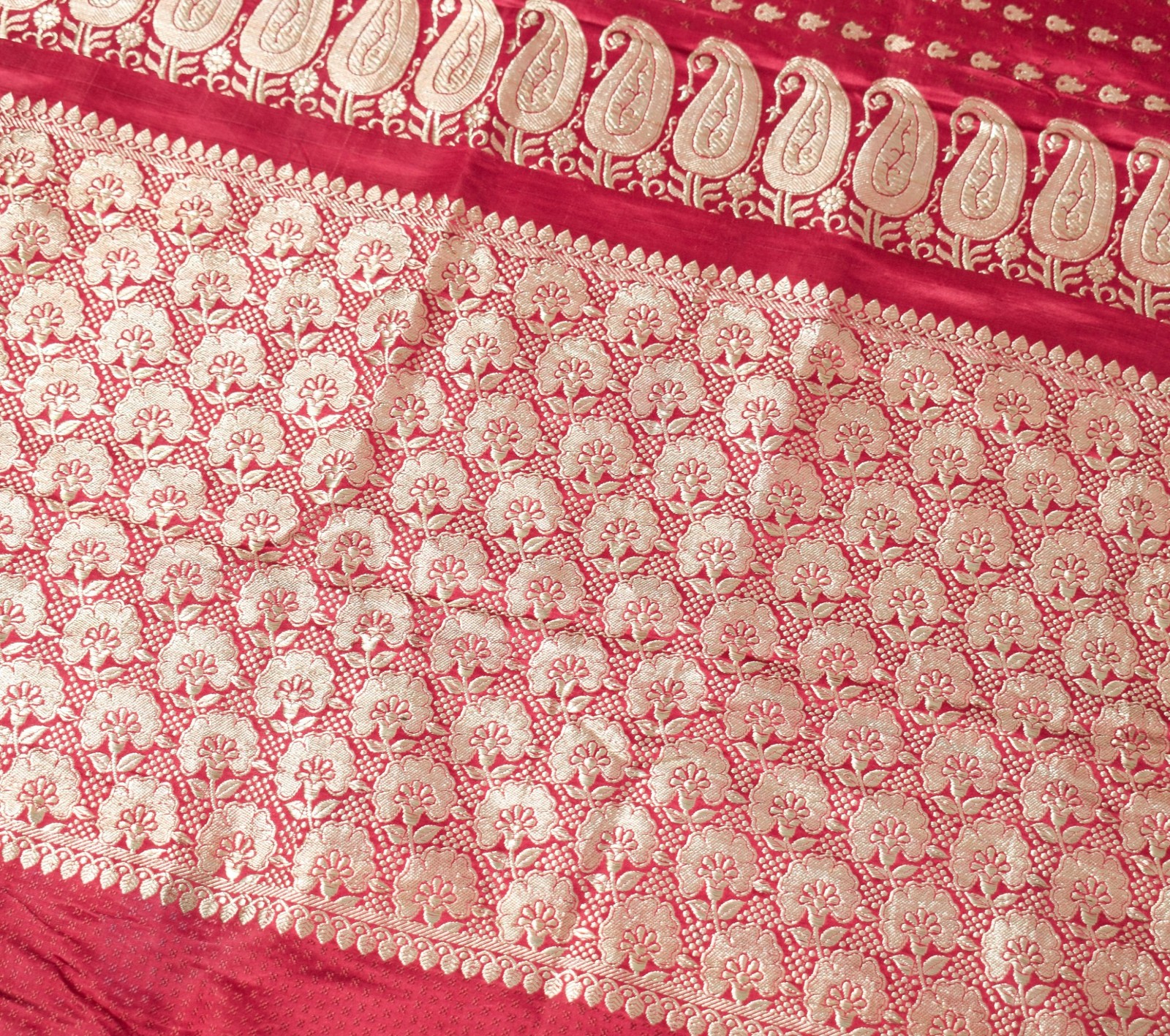 Sushila Vintage Heavy Saree Pure Satin Silk Banarasi Brocade Woven Sari Fabric
