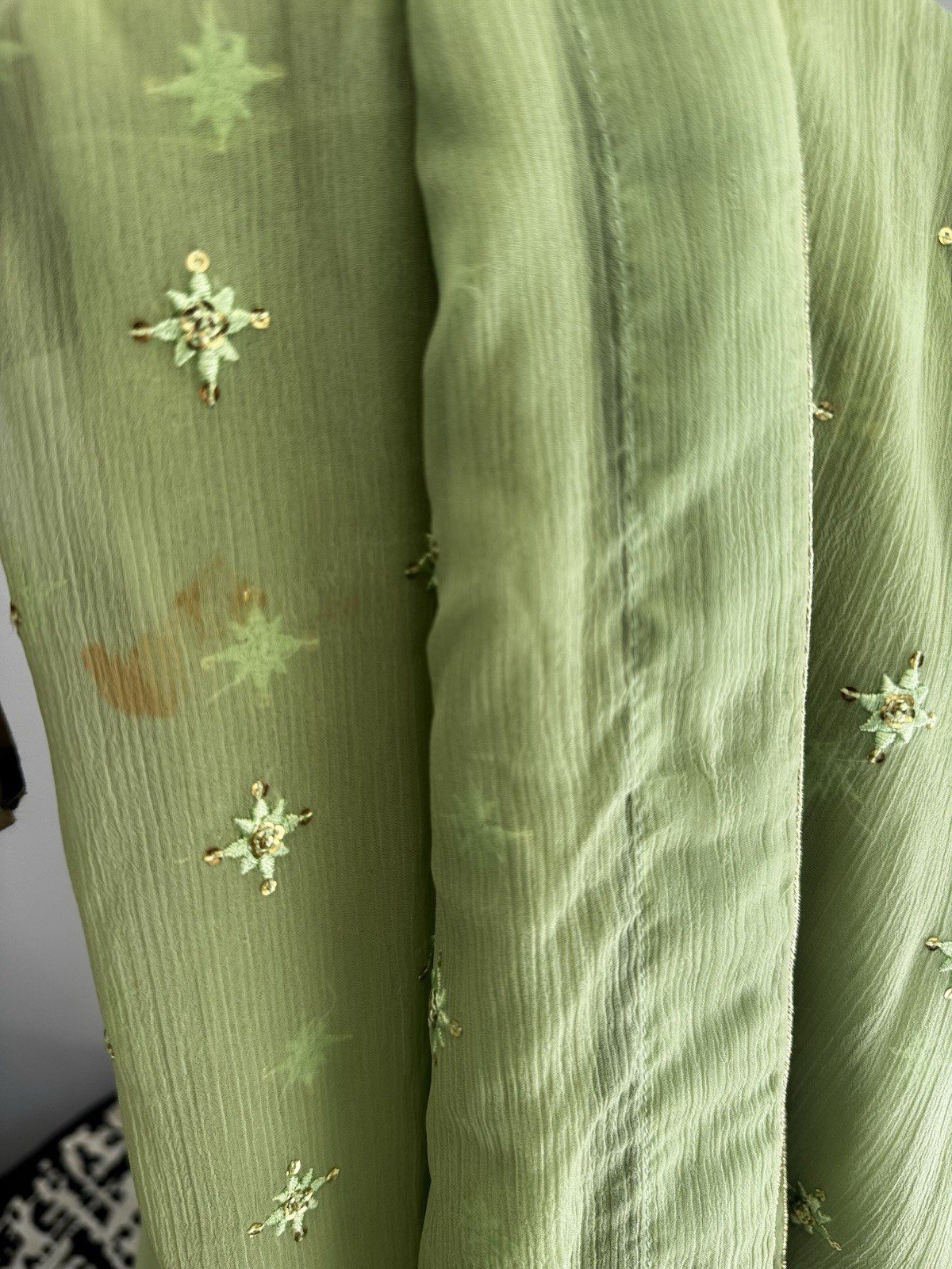 Handmade Women’s Green Embroidered Salwar Kameez Suit w/ Dupatta Size L,Xl