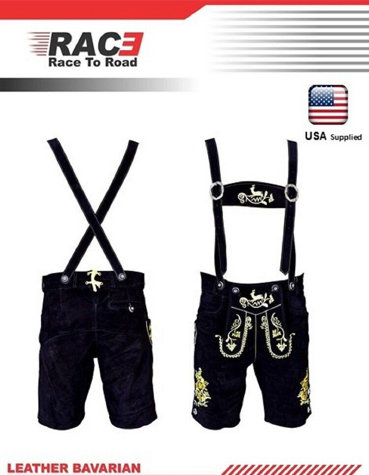 Oktoberfest Bavarian Lederhosen Men German Cowhide Real Leather Matching Short