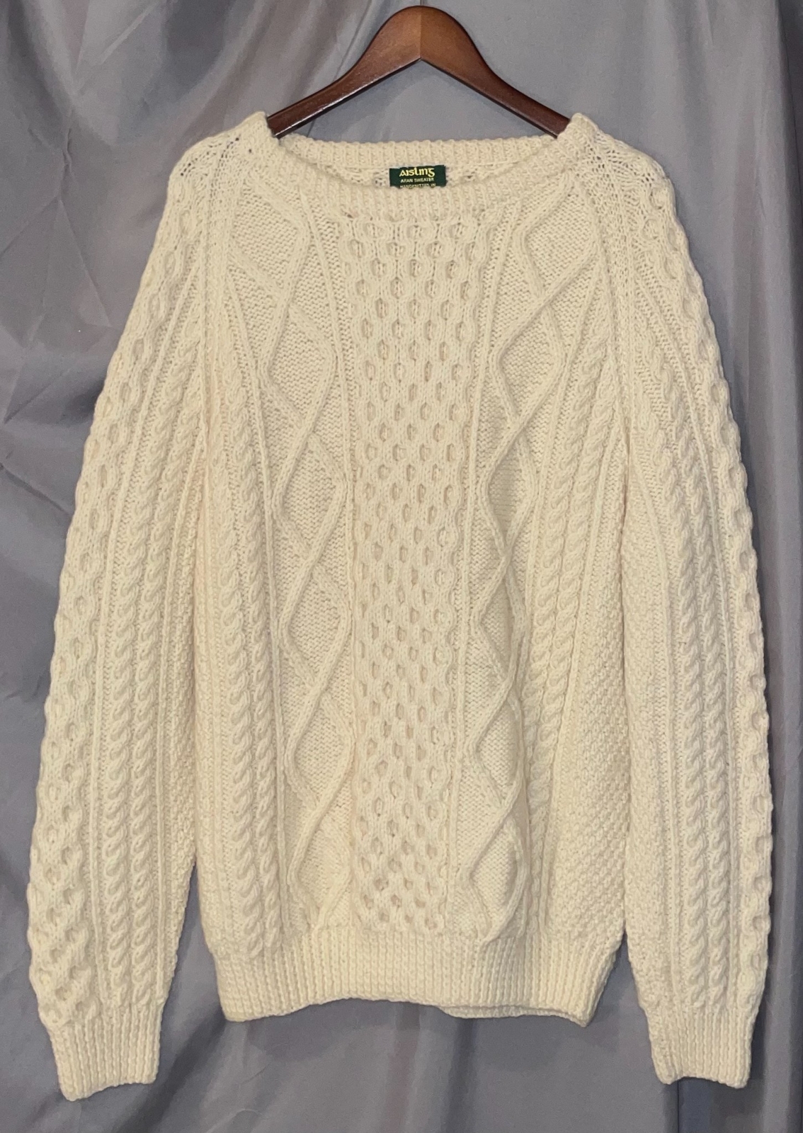 Aisling Aran Crafts Men’s LARGE 100% Wool Made In Ireland Fisherman’s Crewneck
