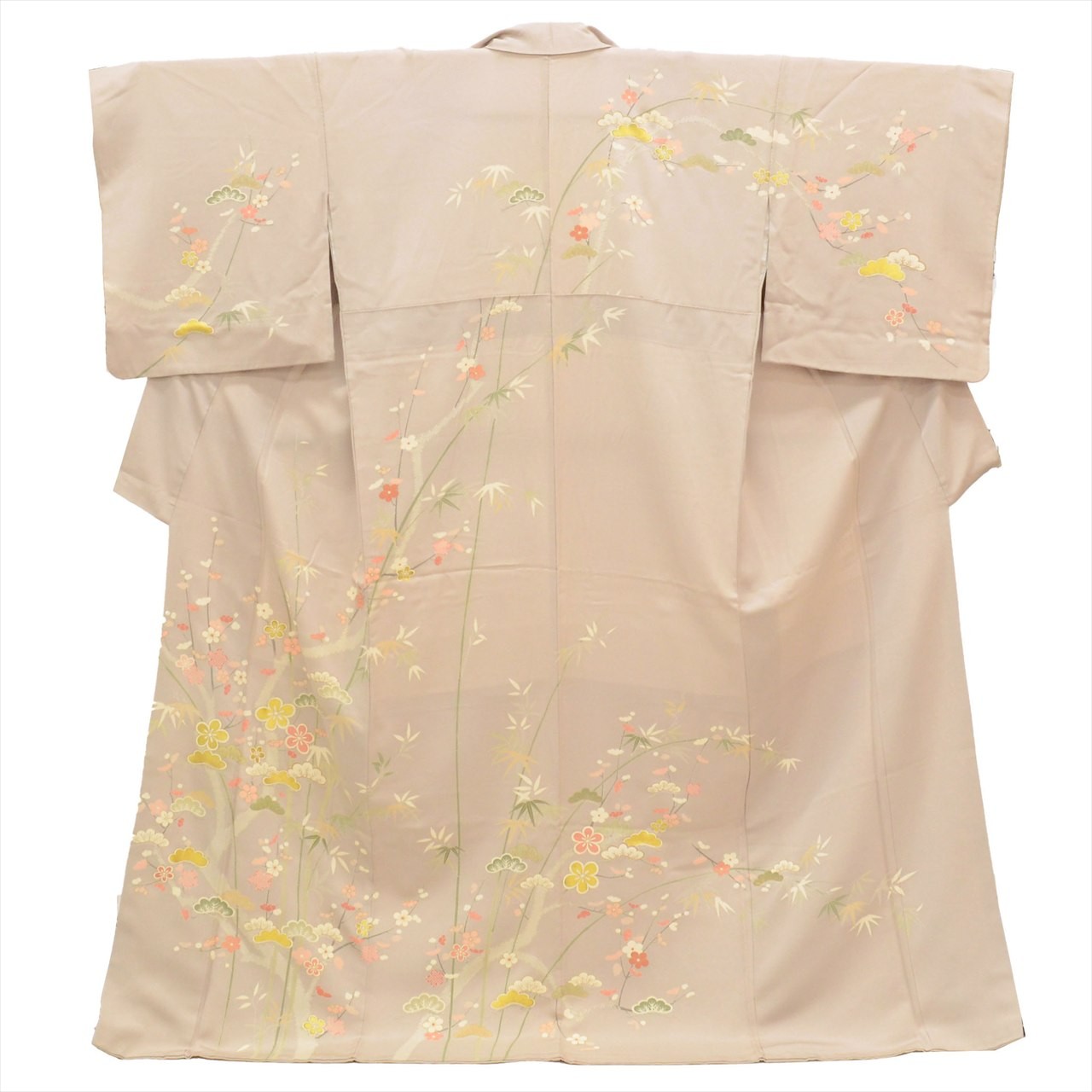 Vintage Japanese Kimono | Houmongi | Gray Silk | Plum | Yuzen | tt2720b