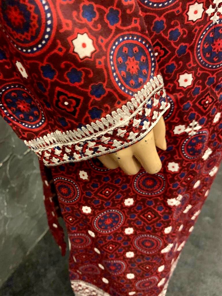 Pakistani Maroon Ajrak Printed Straight Shirt 3-PCS Lawn Dress, Threadwork,L#1