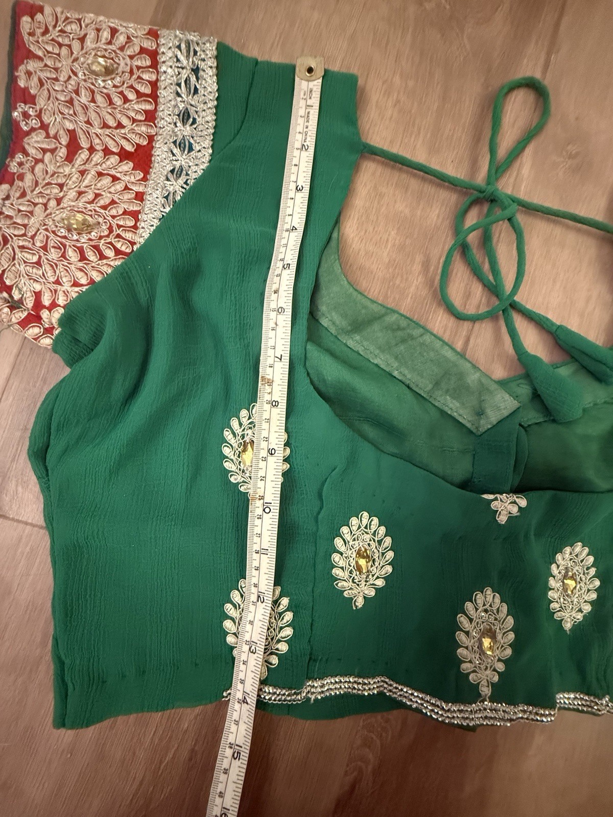 Handmade HEAVYWORK Green Red Embroidery Wedding Saree Sari Dupatta 2 Piece As Is