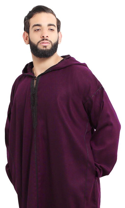 Moroccan Men Winter Jelaba Jellaba Caftan Kaftan Hooded Cotton Robe Burgundy