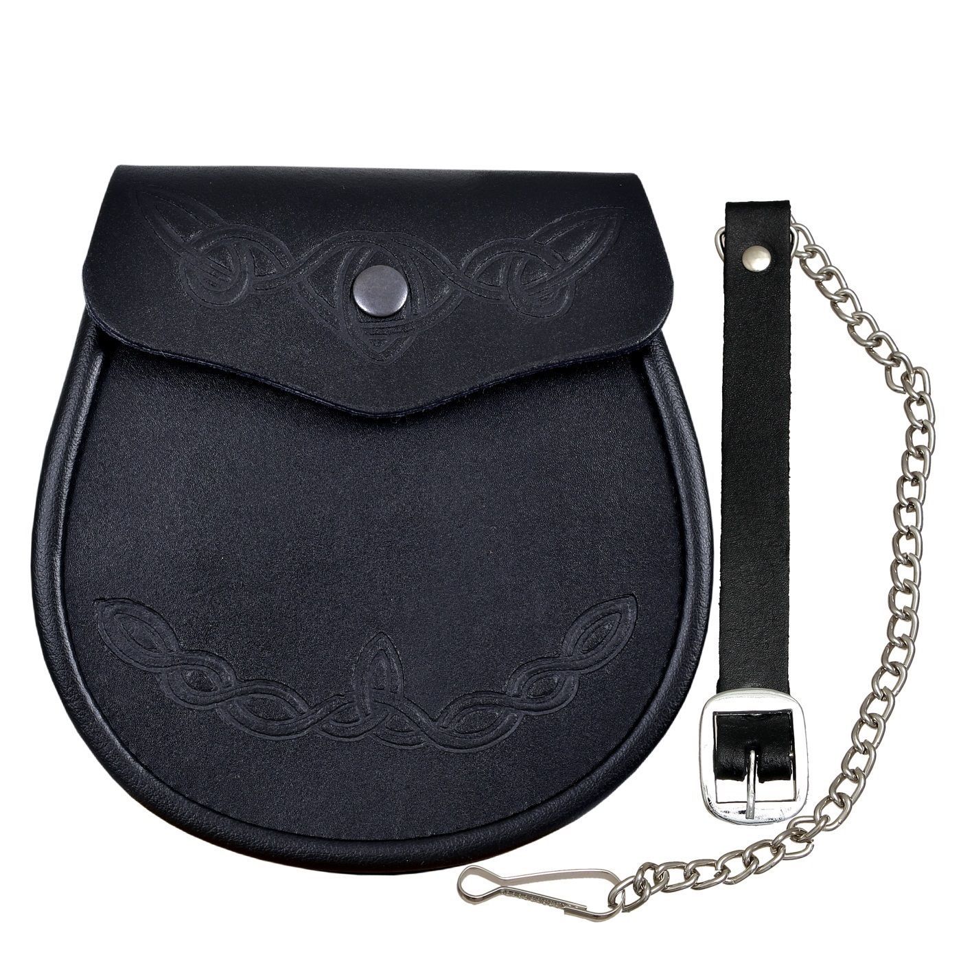 Embossed Leather Smooth Kilt Sporran With Celtic Pattern Free Chain Strap