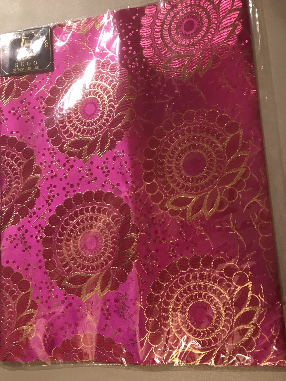 One Piece Fuschia Pink And Gold Design Sego/Jubilee African Headtie