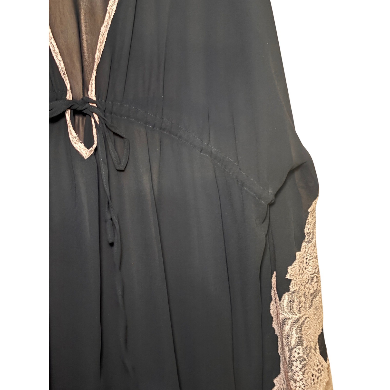 Maneesha Ruia Womens Kaftan One Size Black Lace Trim Sheer Chiffon Boho Romantic