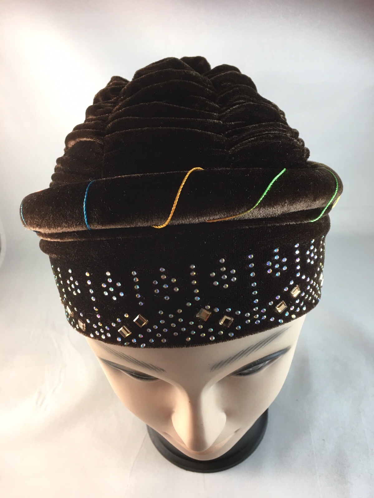 African Women Velvet Spandex Stretch Turban Hat Ladies Head Piece ~ Brown